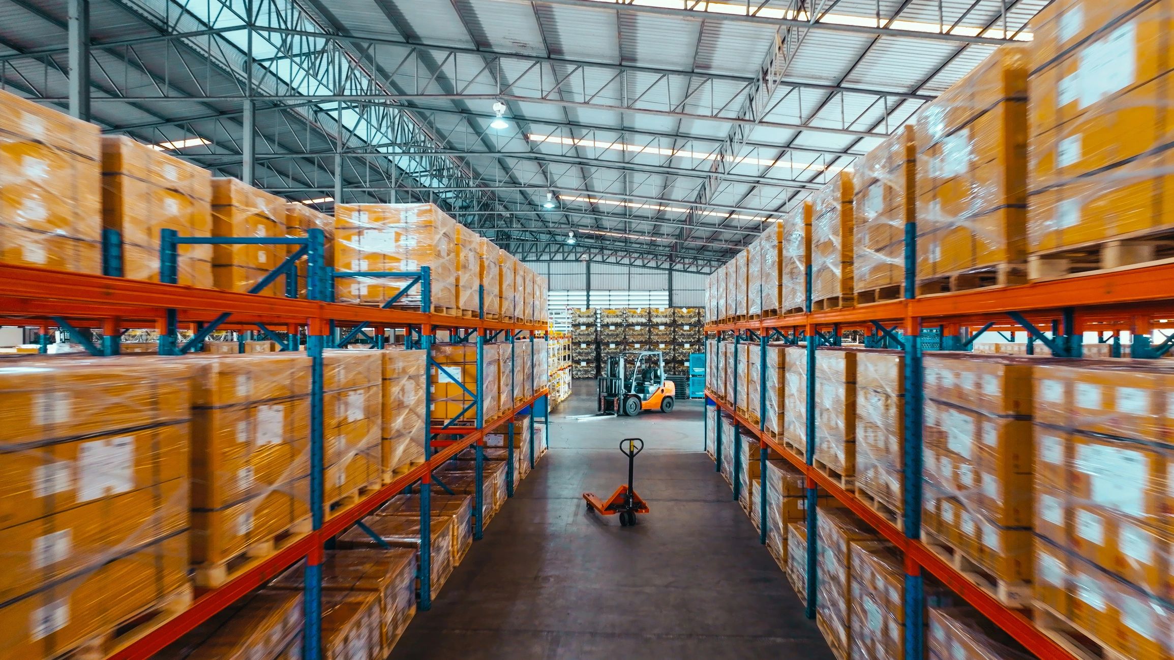 Warehouse shelving and inventory storage inside an industrial facility