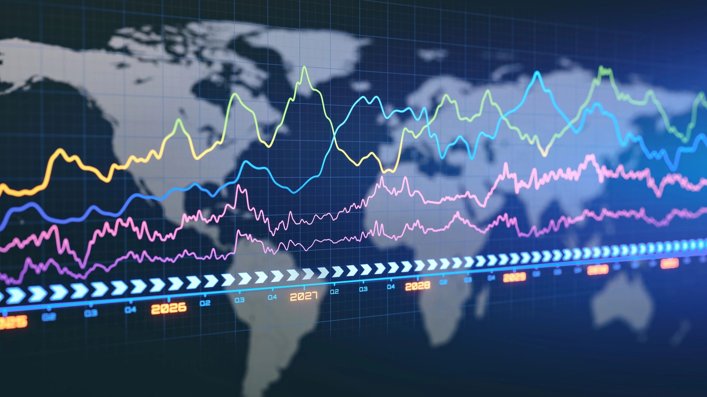 Digital operations dashboard with global data visualization