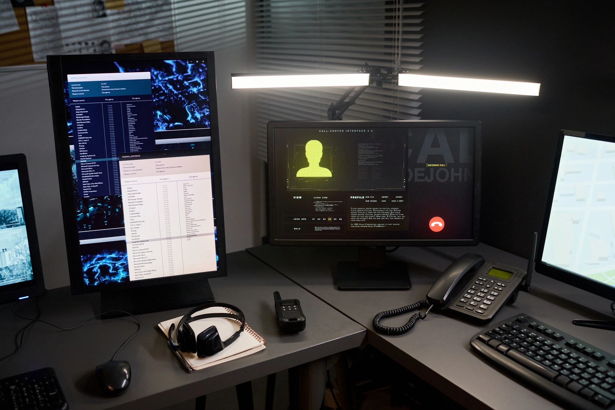 Data workstation displaying business records and monitoring tools